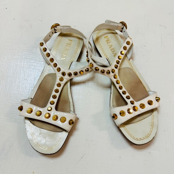 Patent Leather Studded Accents T-Strap Sandals Women's size 37 wears 7 - Picture 2 of 8
